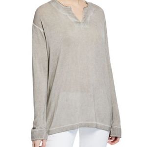 Neiman Marcus Vintage Wash V-Neck Long-Sleeve Top